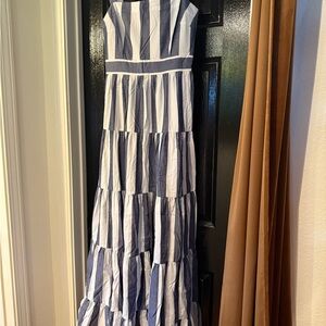 Eliza J Striped Blue and White Tiered Maxi Dress